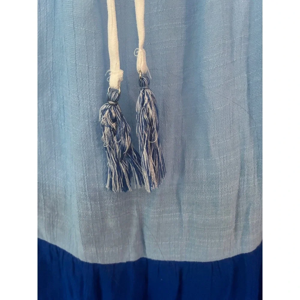 Studio Maxi Skirt Women PL Blue White Tiered Ombre‎ Tassel Petite Bohemian